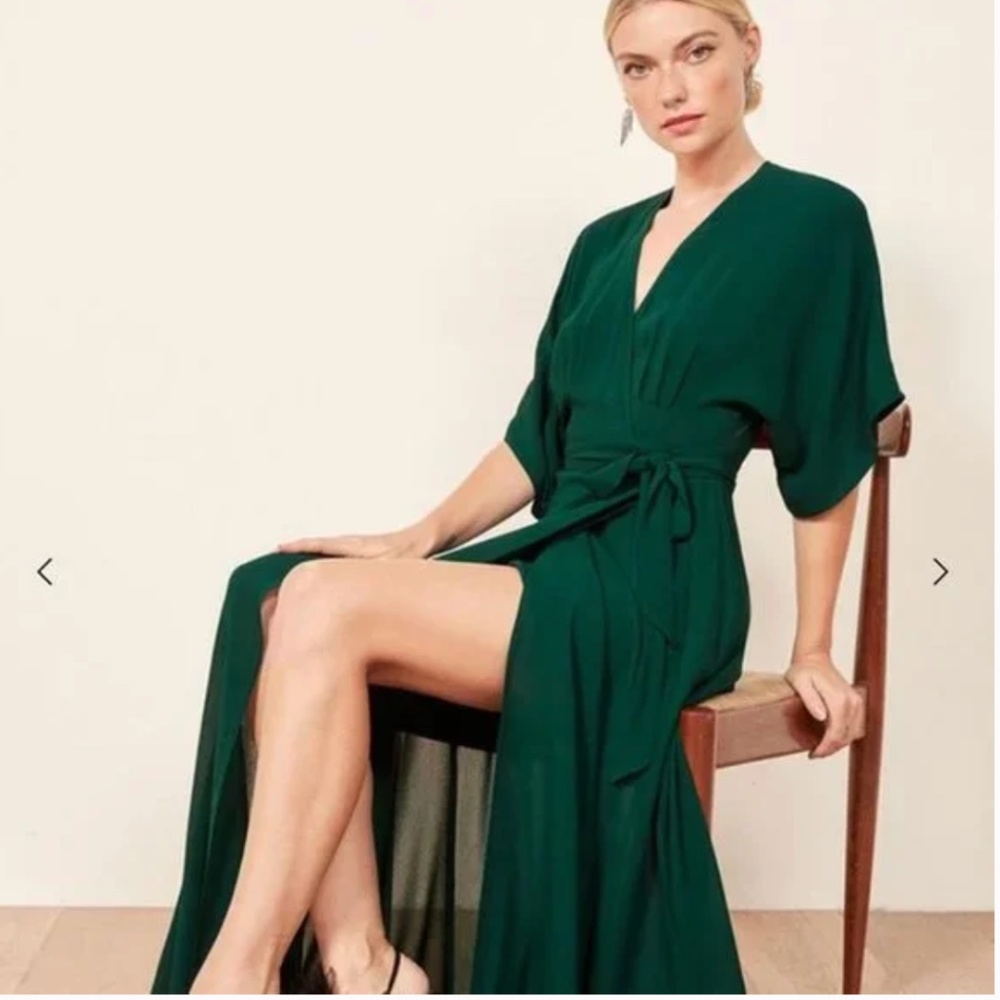 Reformation Winslow Wrap Dress in Emerald